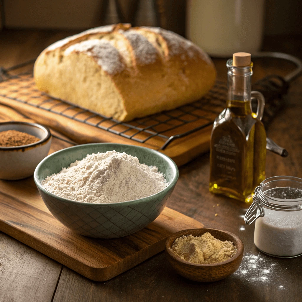 Baker preparing gluten-free bread dough on a work surface