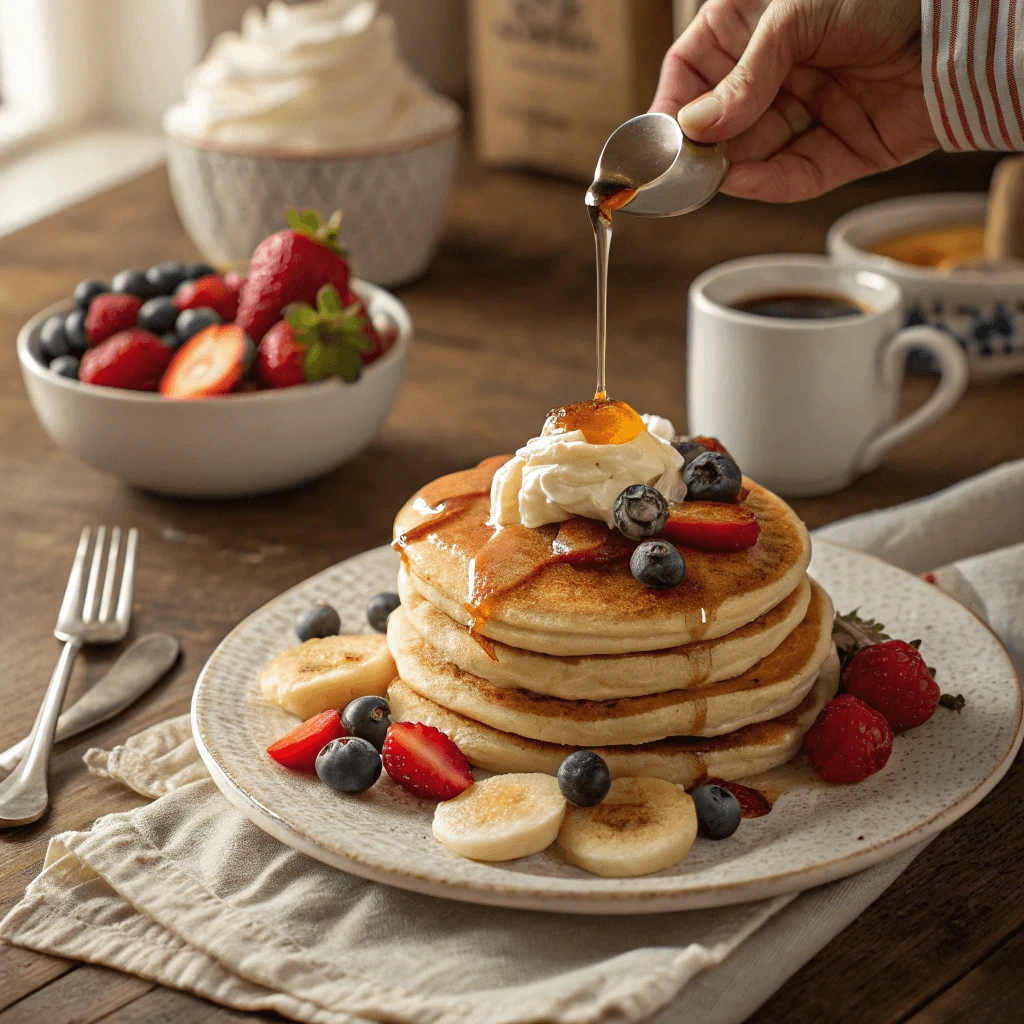 Serving a classic CMS pancake breakfast with fresh fruits and toppings.