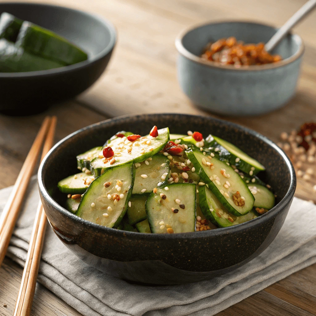 Homemade Din Tai Fung-style cucumber salad served in a bowl