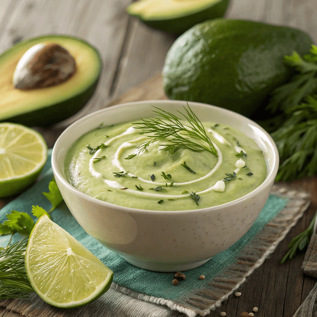 Finished avocado lime ranch dressing in a bowl