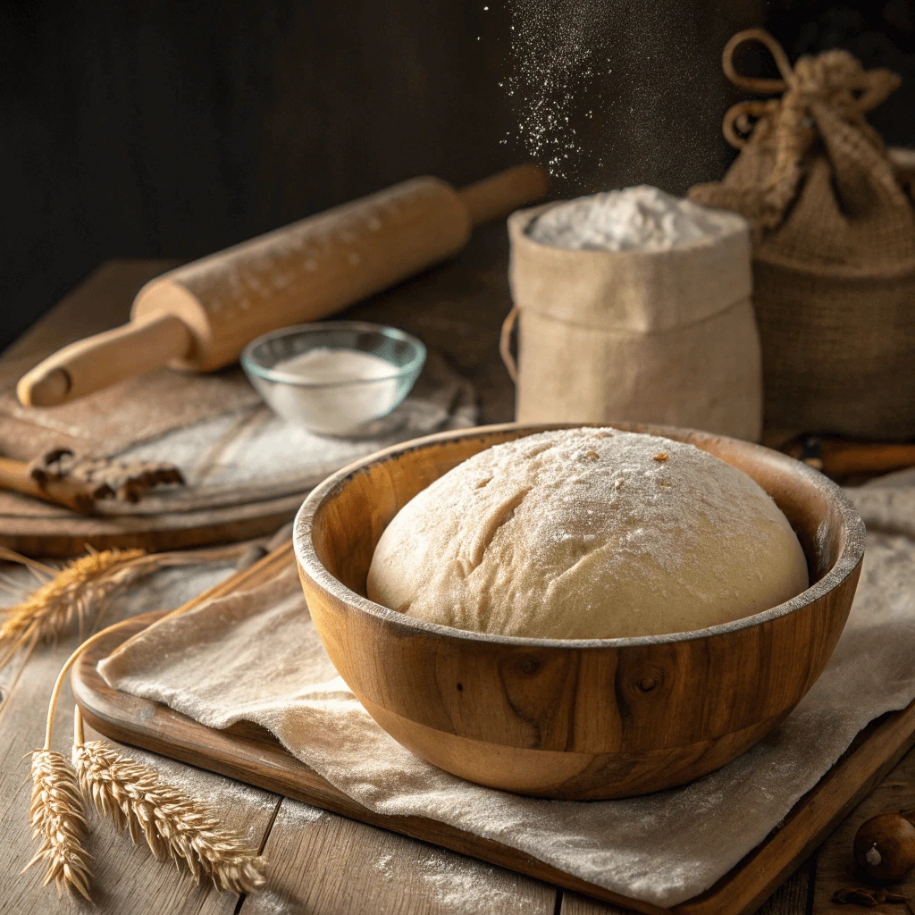 Freshly risen dough ready for baking in the oven.