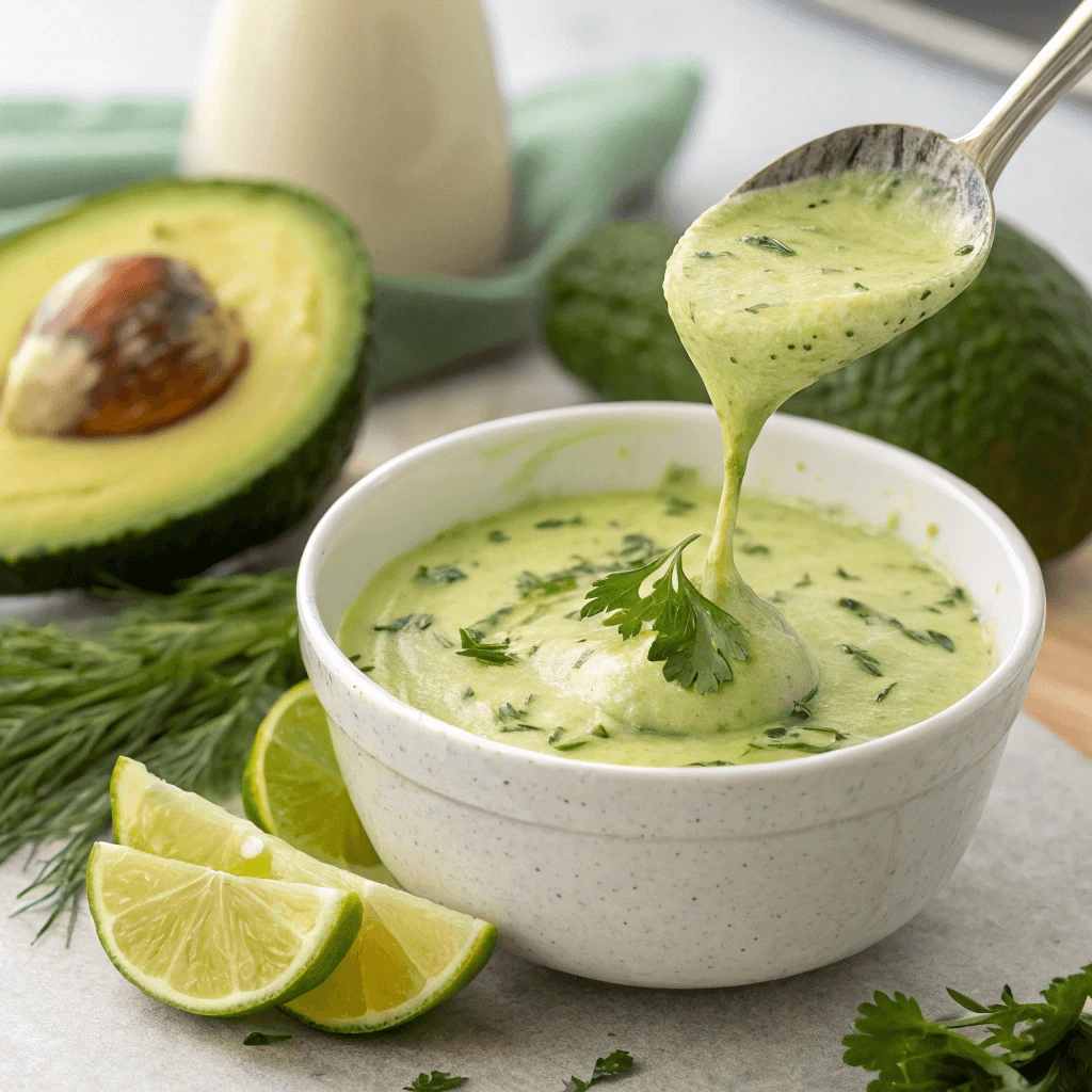 Blending avocado and lime for dressing