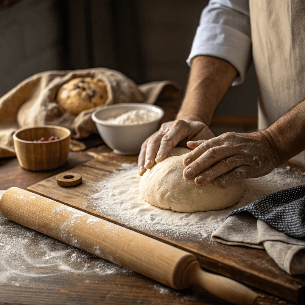 Kneading dough with hands to create the perfect texture.