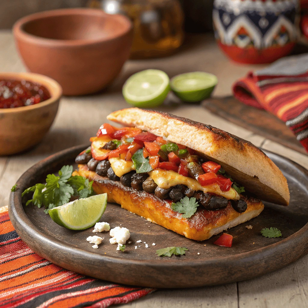 Oaxacan Plantain Sandwich with cheese and salsa