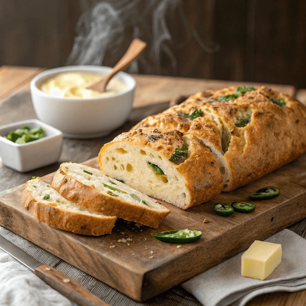 Vegan Jalapeno Cheese Artisan Bread served with a side of vegan butter