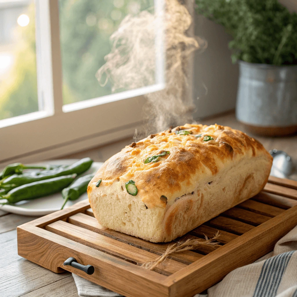 Vegan Jalapeno Cheese Artisan Bread cooling on a wire rack