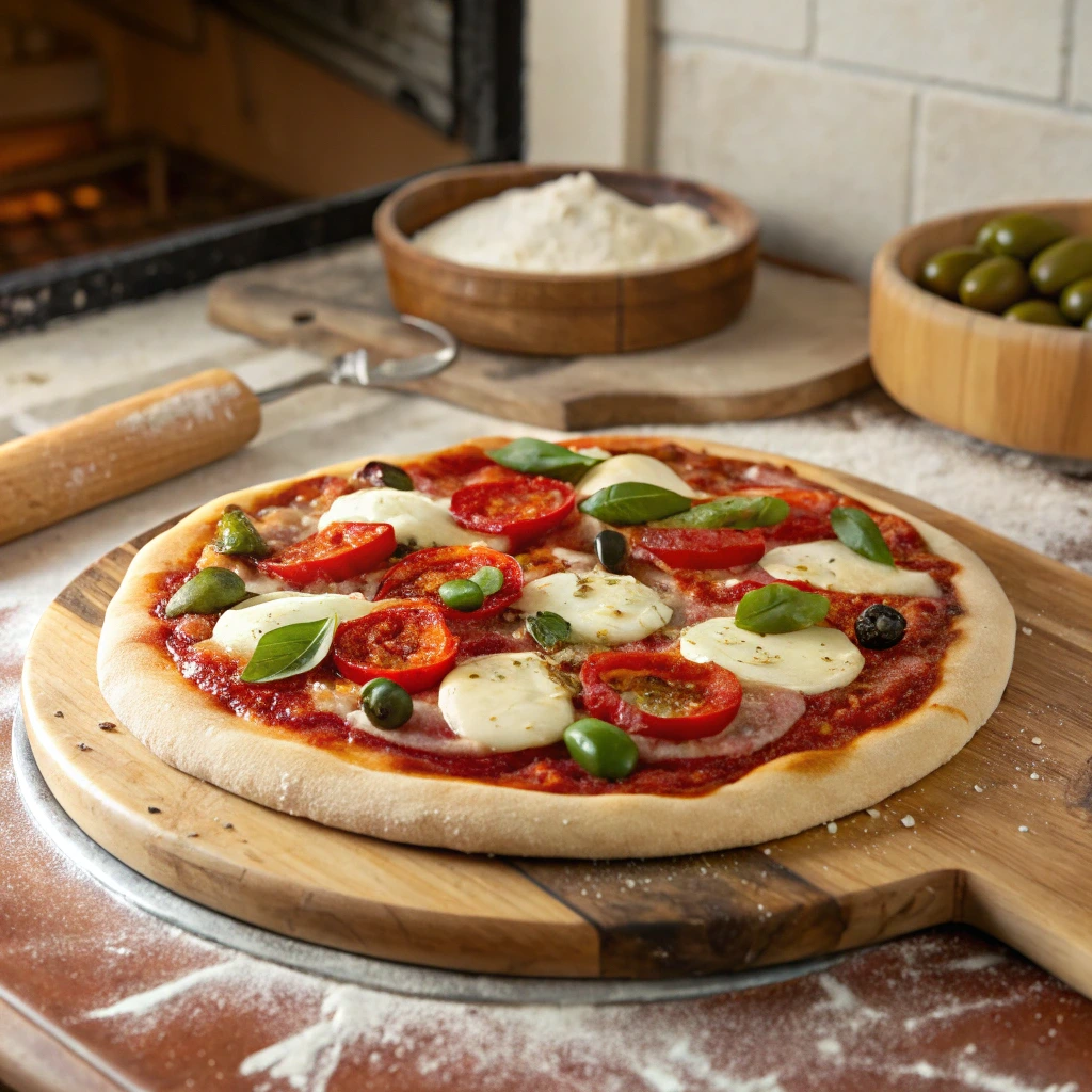 Freshly Topped 14-inch Pizza Ready to Bake