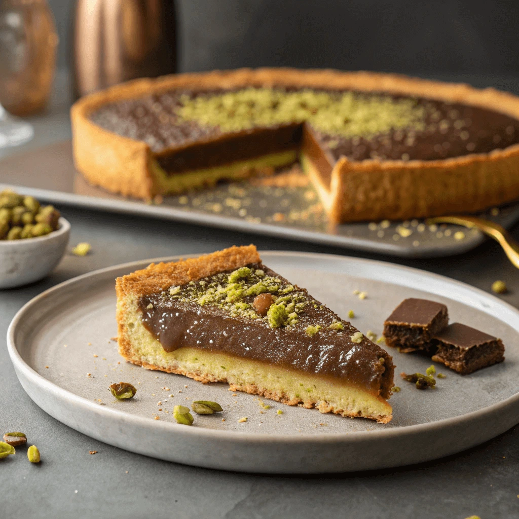 Knafeh chocolate bar with a crispy semolina crust and a rich chocolate filling.