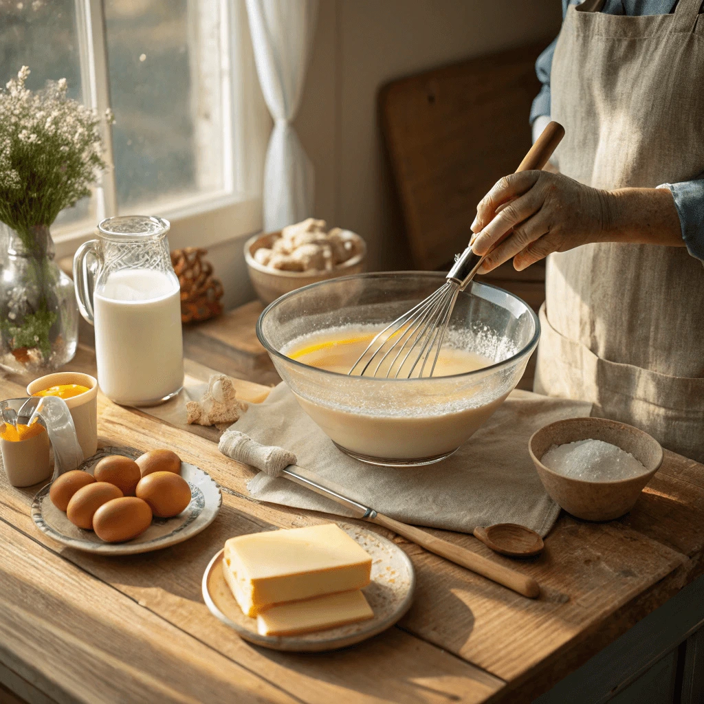 Mixing the batter for a classic CMS pancake breakfast at home.