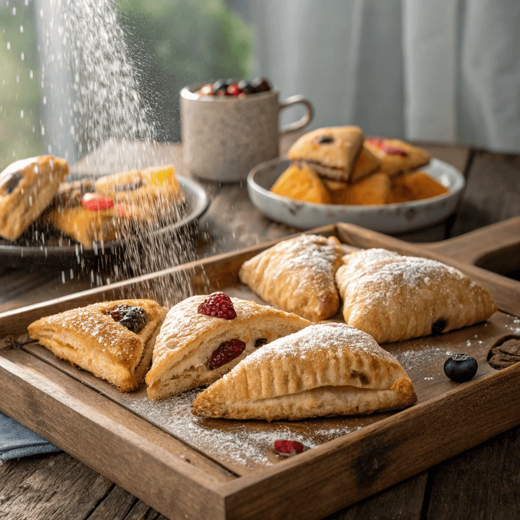  A tray of golden scones and turnovers