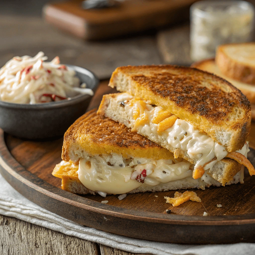 Toasting a Southern Maryland Grilled Cheese Sandwich on a skillet.