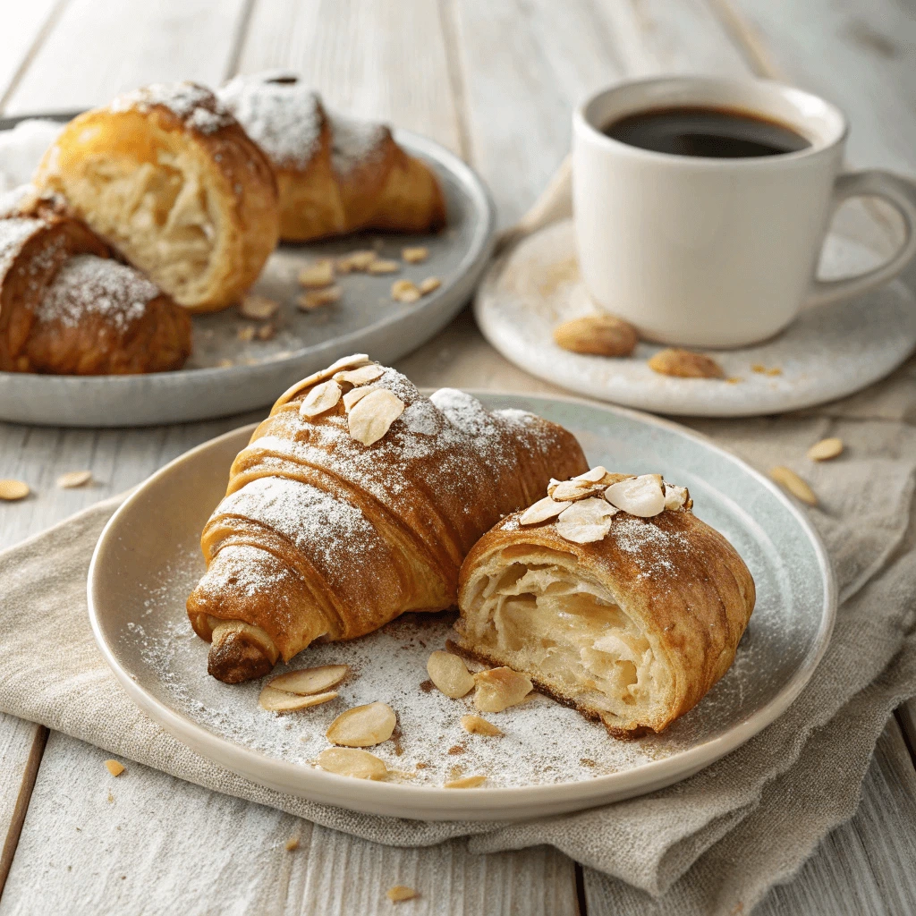 Gluten-free almond flour croissants freshly baked and served on a plate.