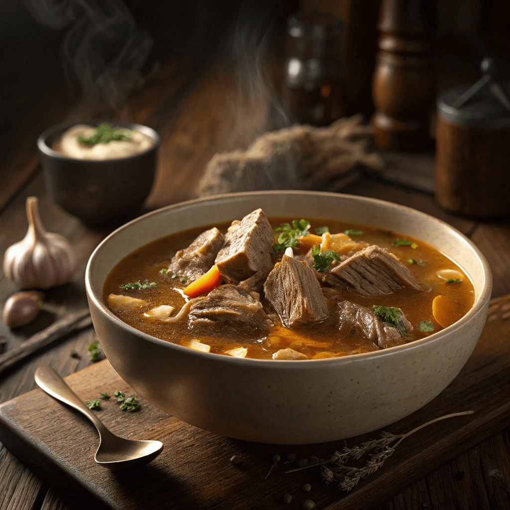 A hearty bowl of best carnivore diet soup filled with protein-rich meat