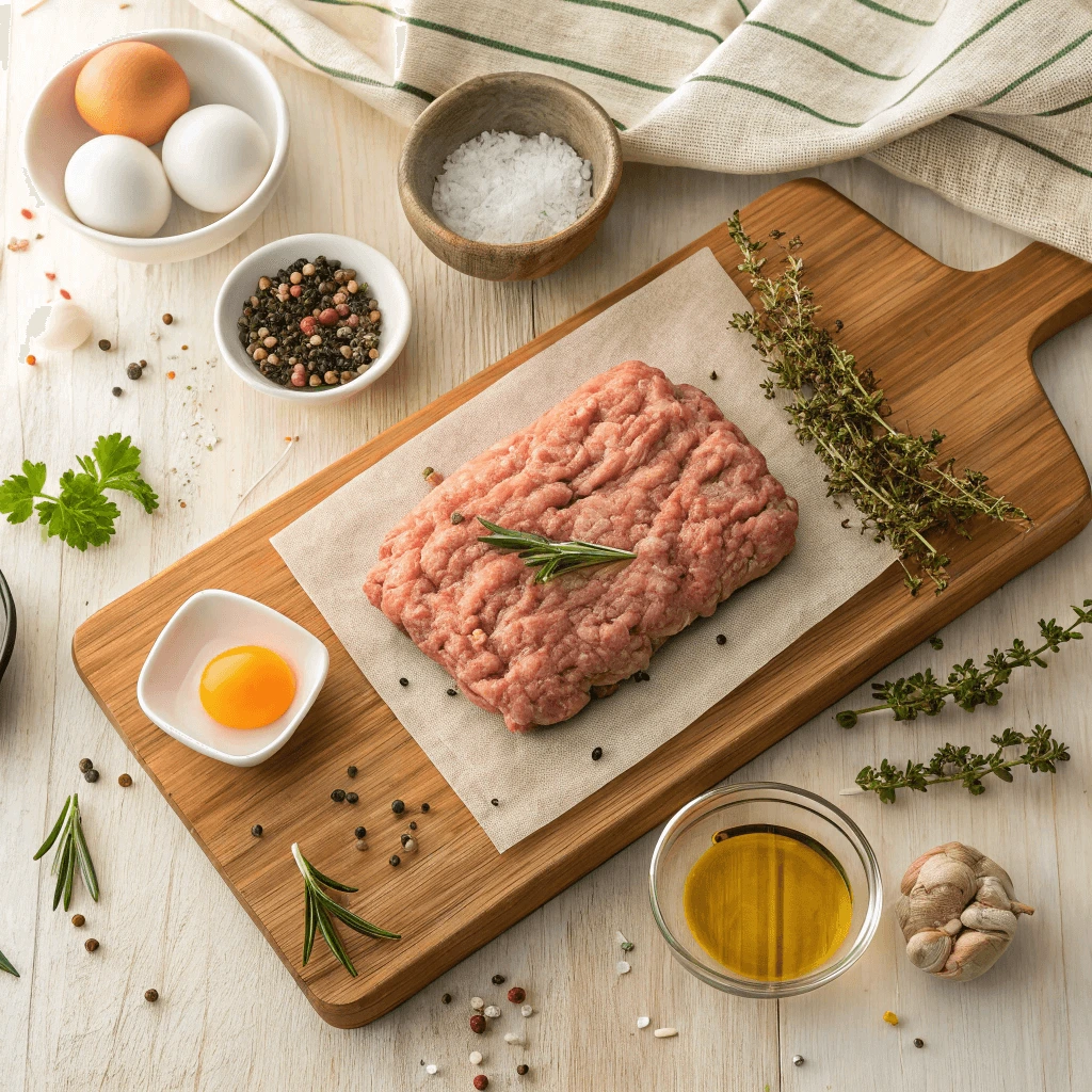 Ground turkey, seasonings, and ingredients for making sausage patties