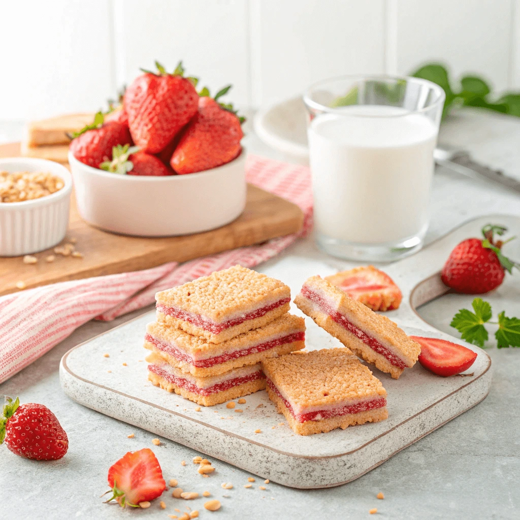 Strawberry wafers with a healthy twist on a wooden table.