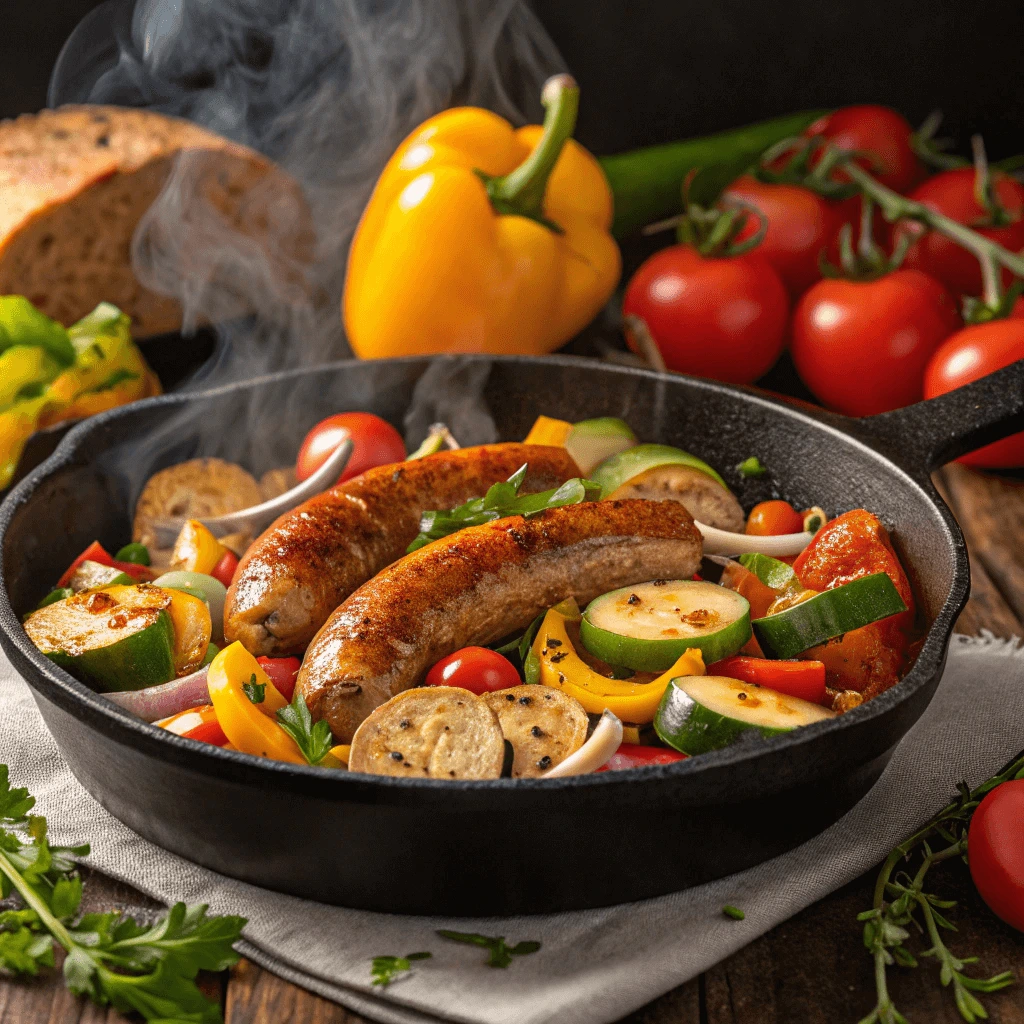 Chicken Andouille Sausage cooked with fresh vegetables