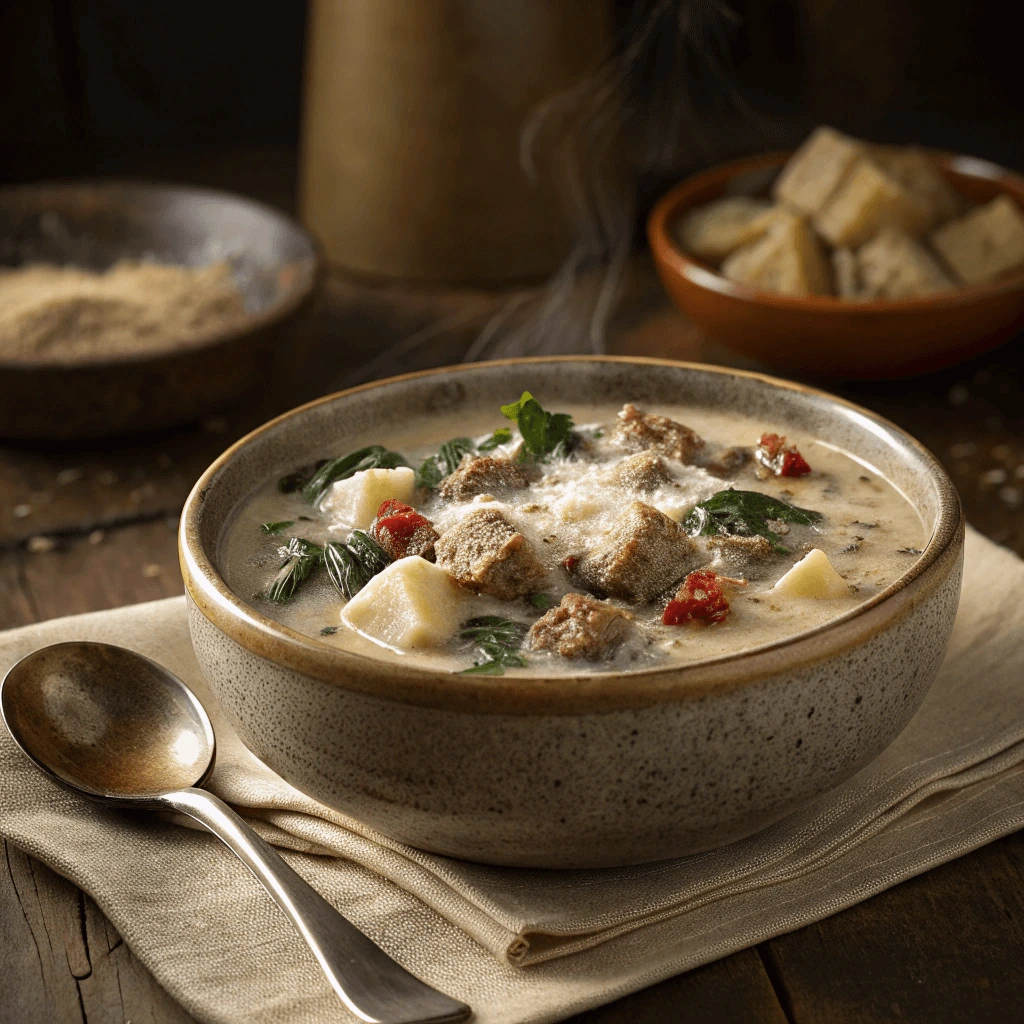  Creamy Parmesan Italian Sausage Soup in a bowl