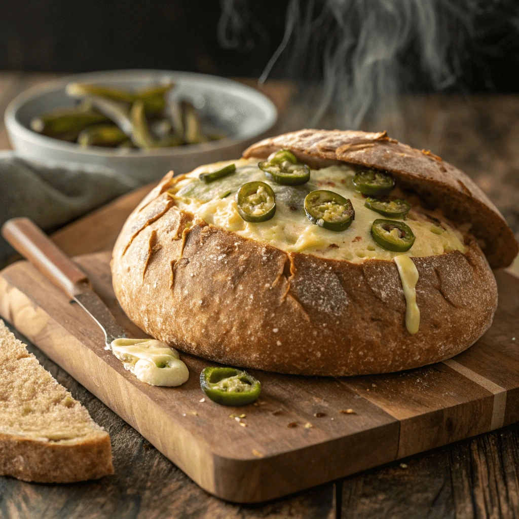 Vegan jalapeno cheese artisan bread with crispy crust