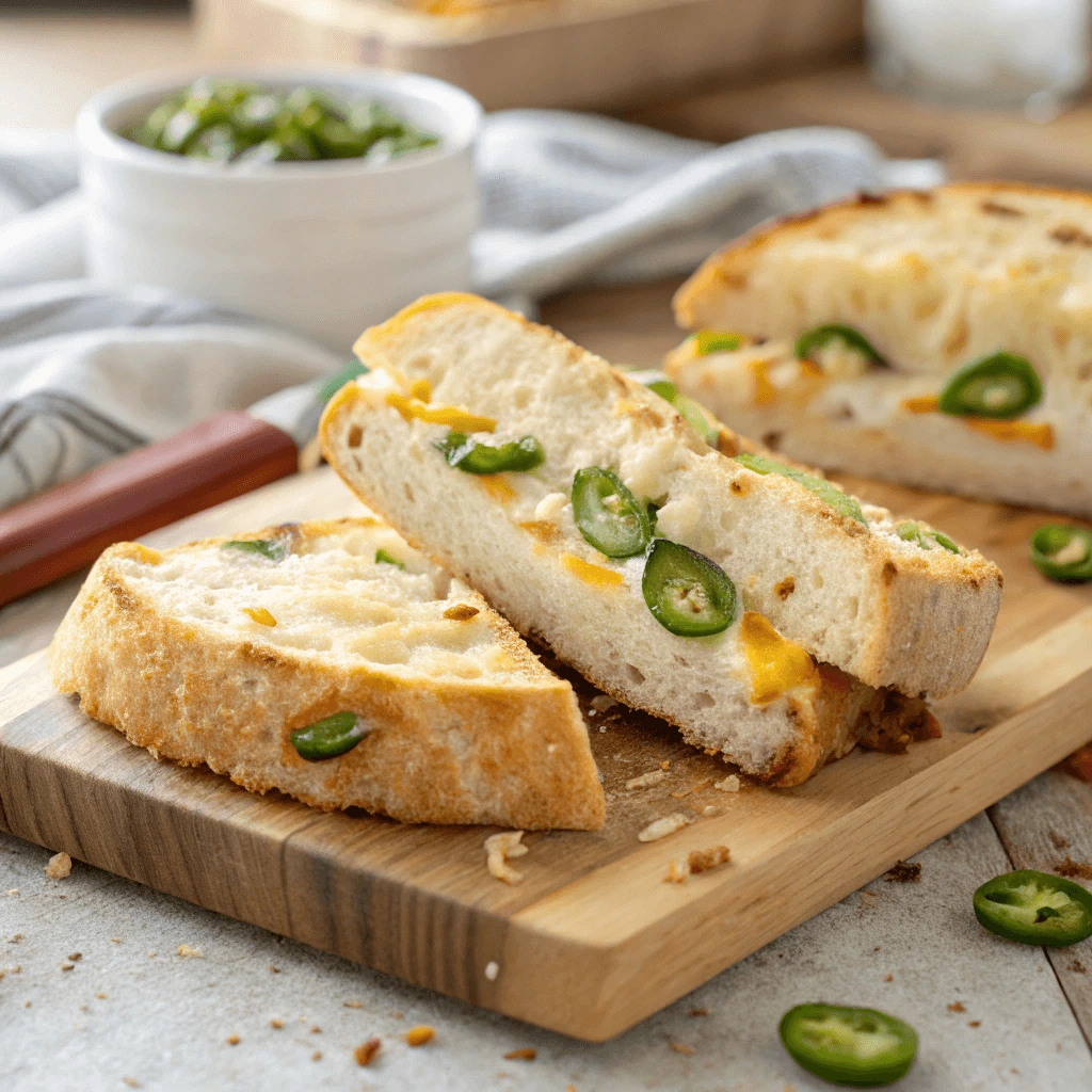 Close-up of Vegan Jalapeno Cheese Artisan Bread slices