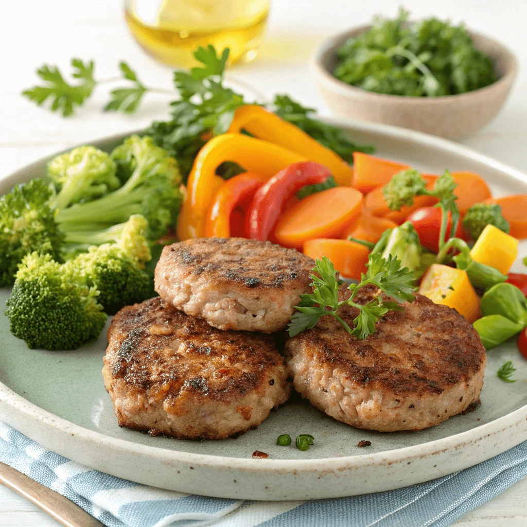 golden-brown_turkey_sausage_patties with vegetable