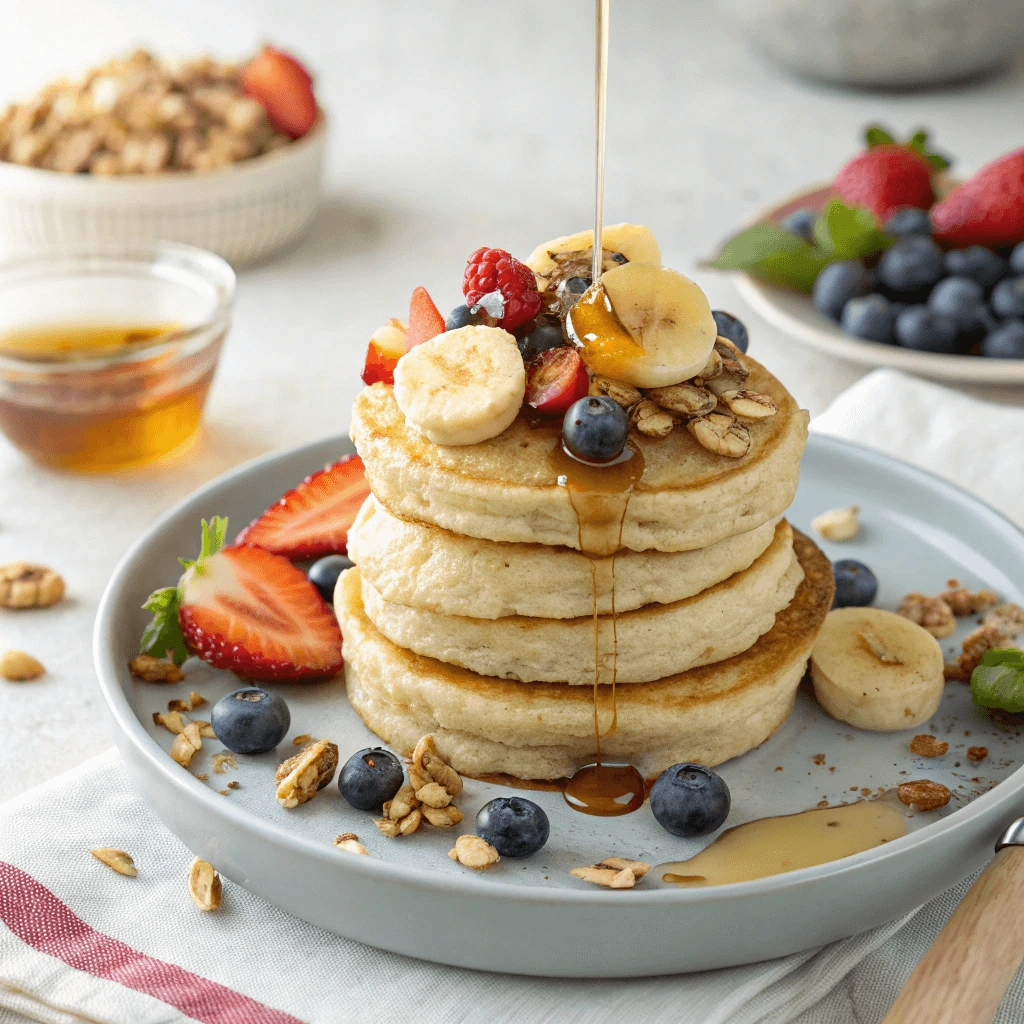  CMS Pancake Breakfast Recipe with fruit, nuts, and honey