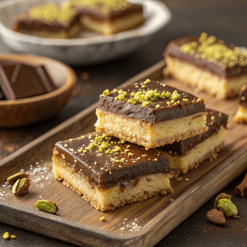 Freshly baked Knafeh Chocolate Bars with a perfect balance of crispy and creamy textures