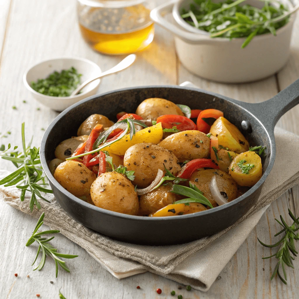 Healthy twist on smothered potatoes made with olive oil and low-sodium seasonings