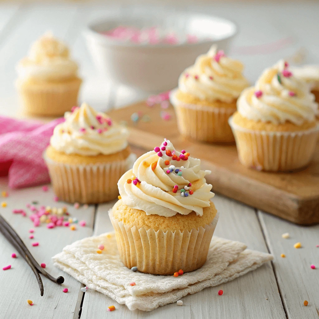 Gluten-free vanilla cupcakes with colorful sprinkles