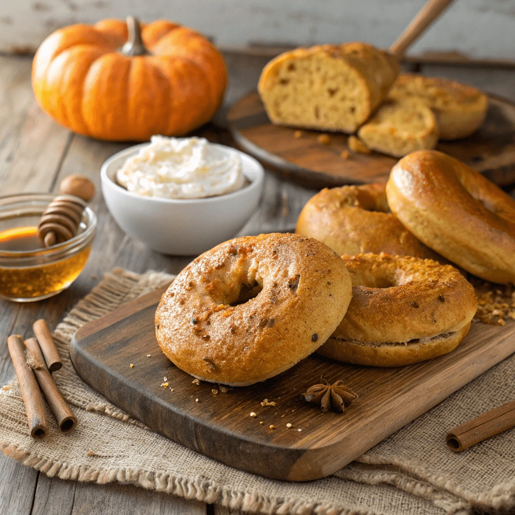 Homemade pumpkin bagels fresh out of the oven