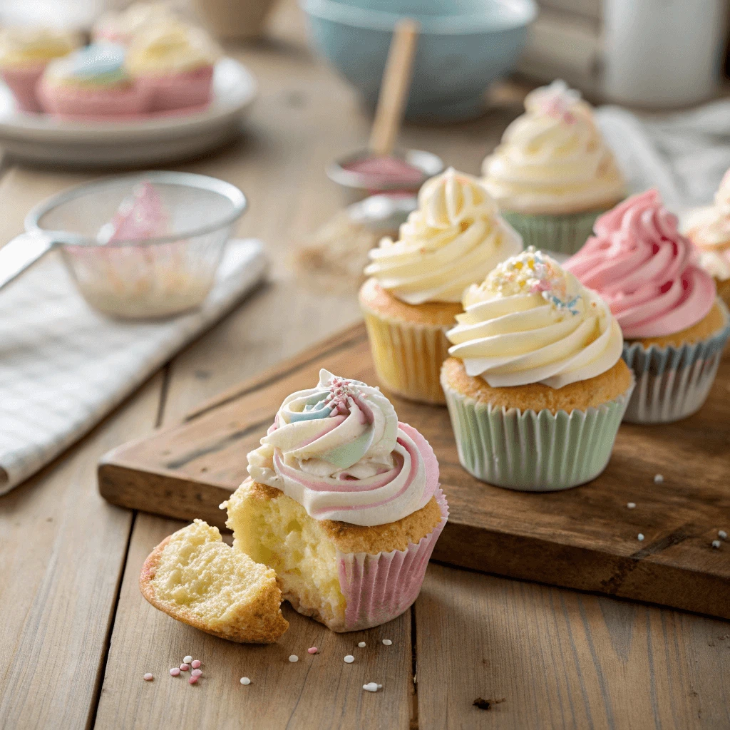 Close-up of fluffy gluten-free cupcake with frosting