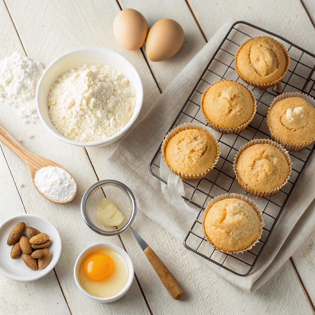 Ingredients for gluten-free cupcake batter laid out on a kitchen counter