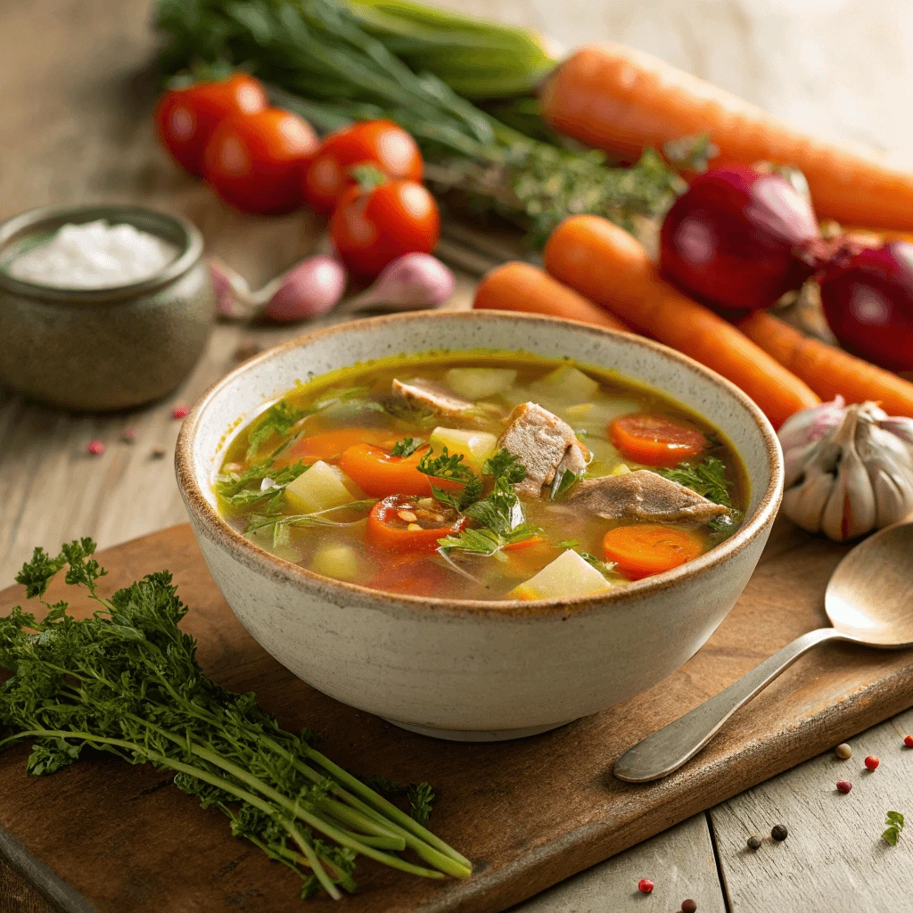 Fresh vegetables and ingredients for a Soup Village dish
