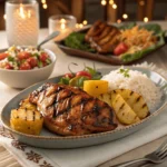 Family enjoying Yummy Buli Huli Chicken at a dinner table