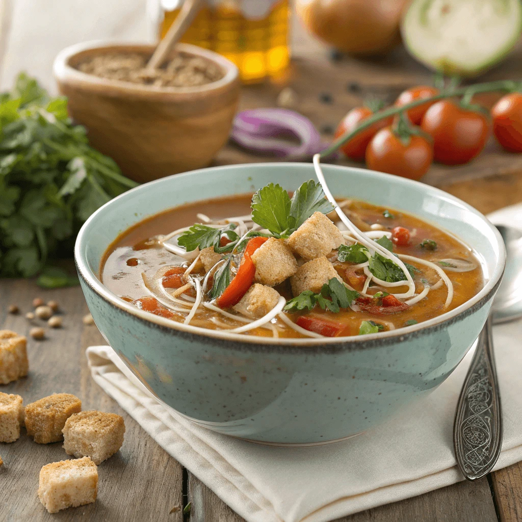 Handcrafted soup garnished with herbs and spices at Soup Village