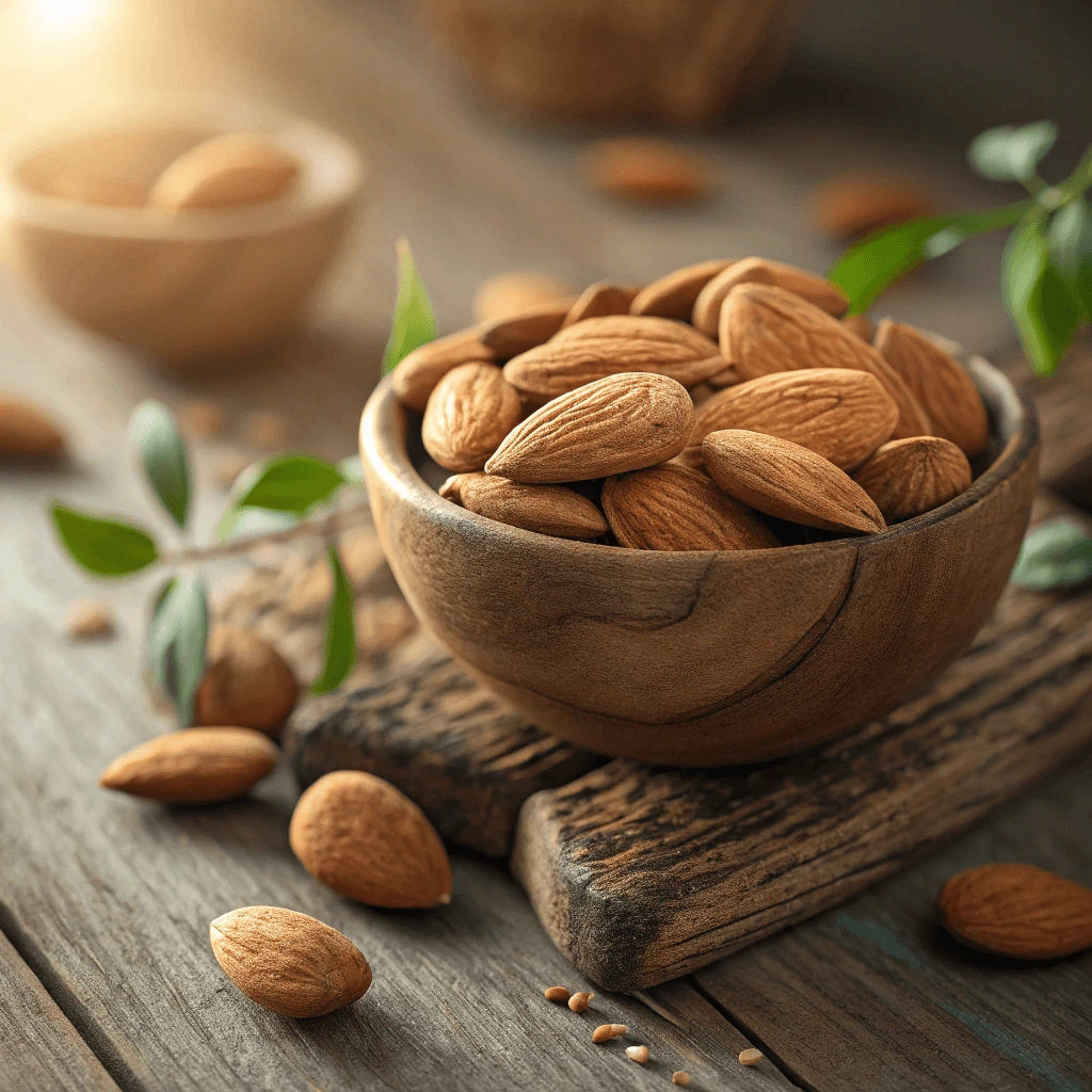 A bowl of raw almonds ready to be dipped in chocolate