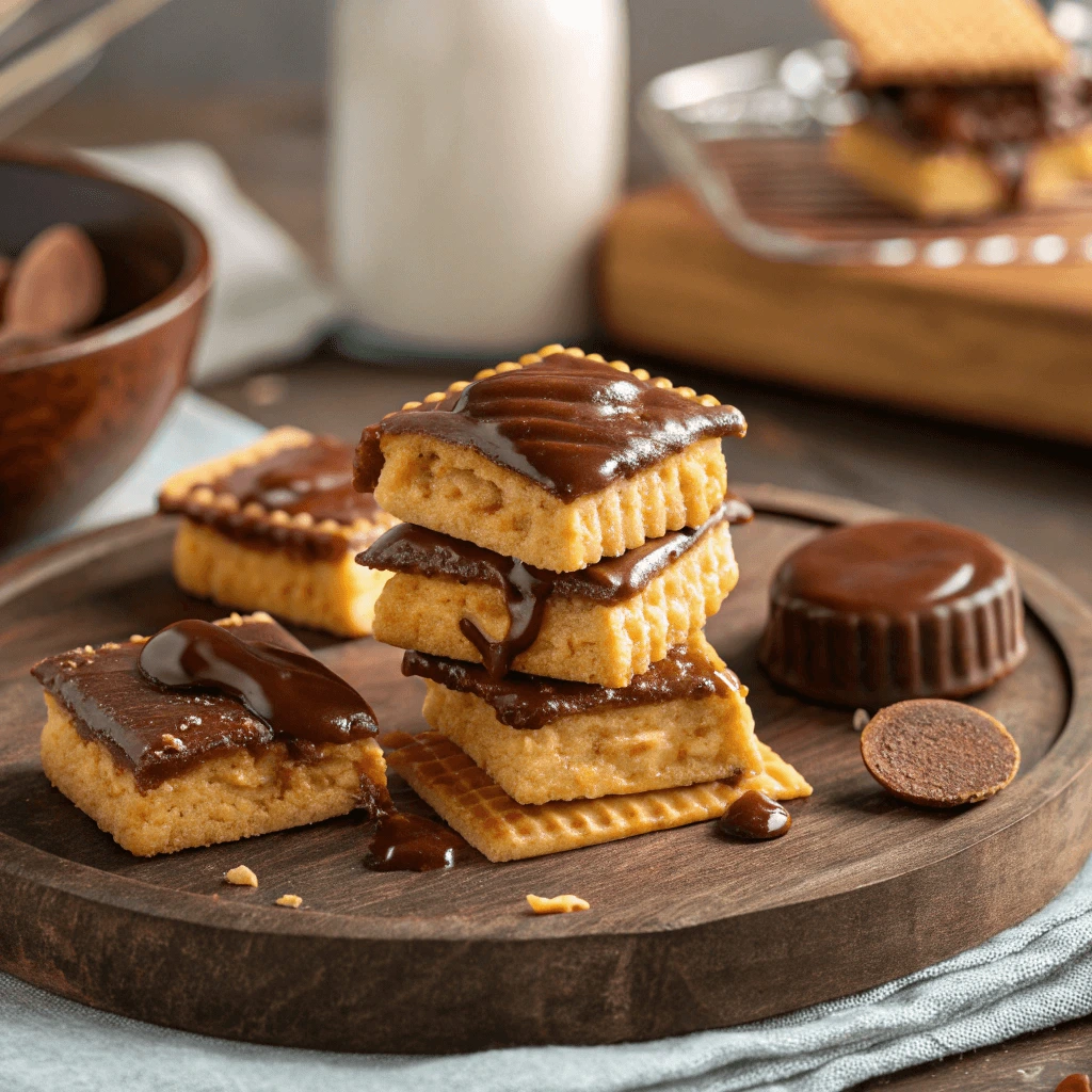 Cheez-It Peanut Butter and Chocolate Bites drizzled with extra chocolate