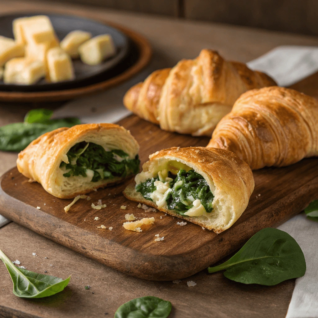 Savory mini croissants stuffed with cheese and spinach