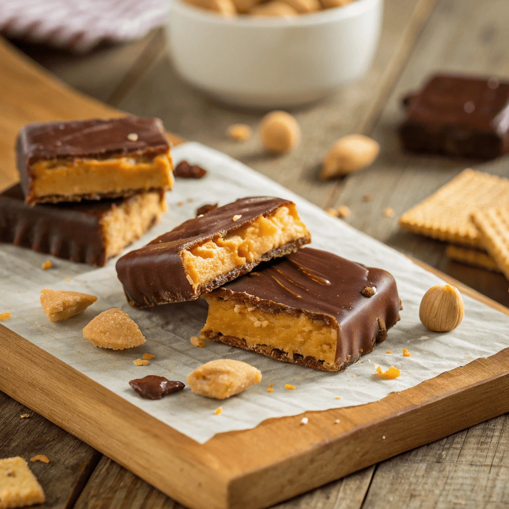 Close-up of Cheez-It peanut butter and chocolate treats on a plate