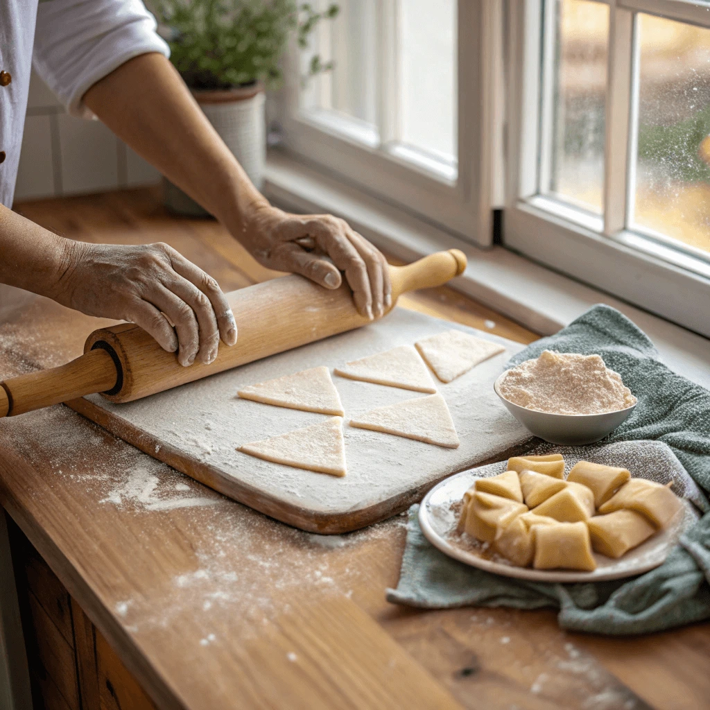 Rolling dough for easy homemade mini croissants