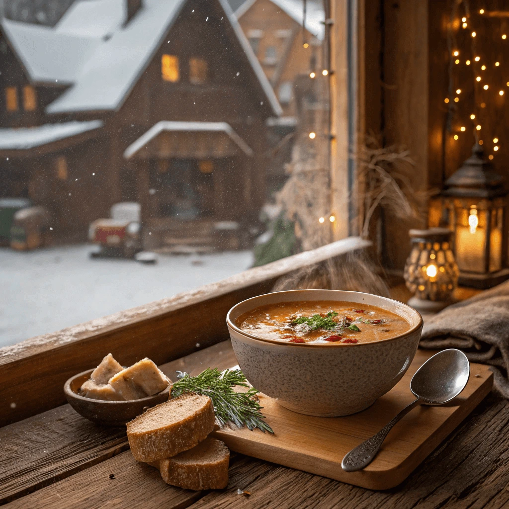 A steaming bowl of homemade soup with fresh ingredients from Soup Village.