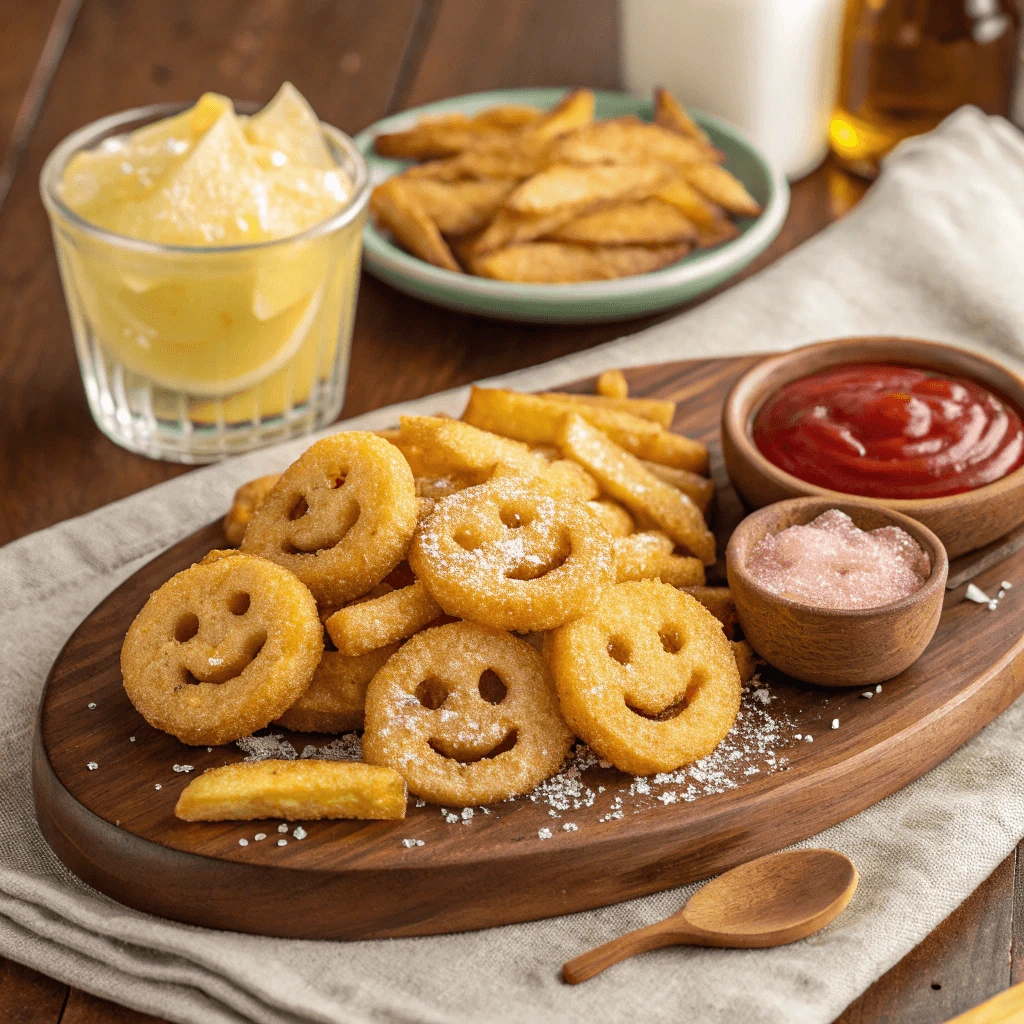 Seasoned Smiley Face Fries served with a refreshing drink