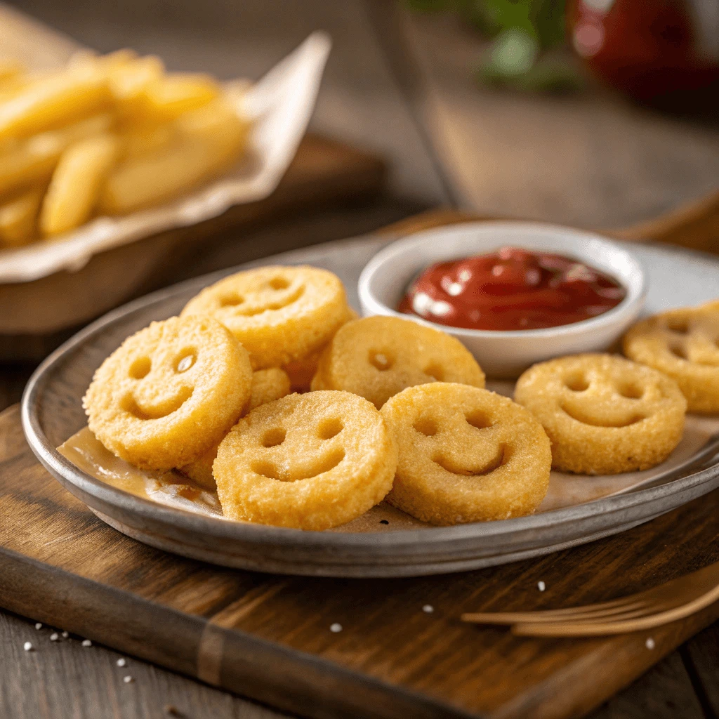 Air-fried smiley face fries with a crispy golden texture