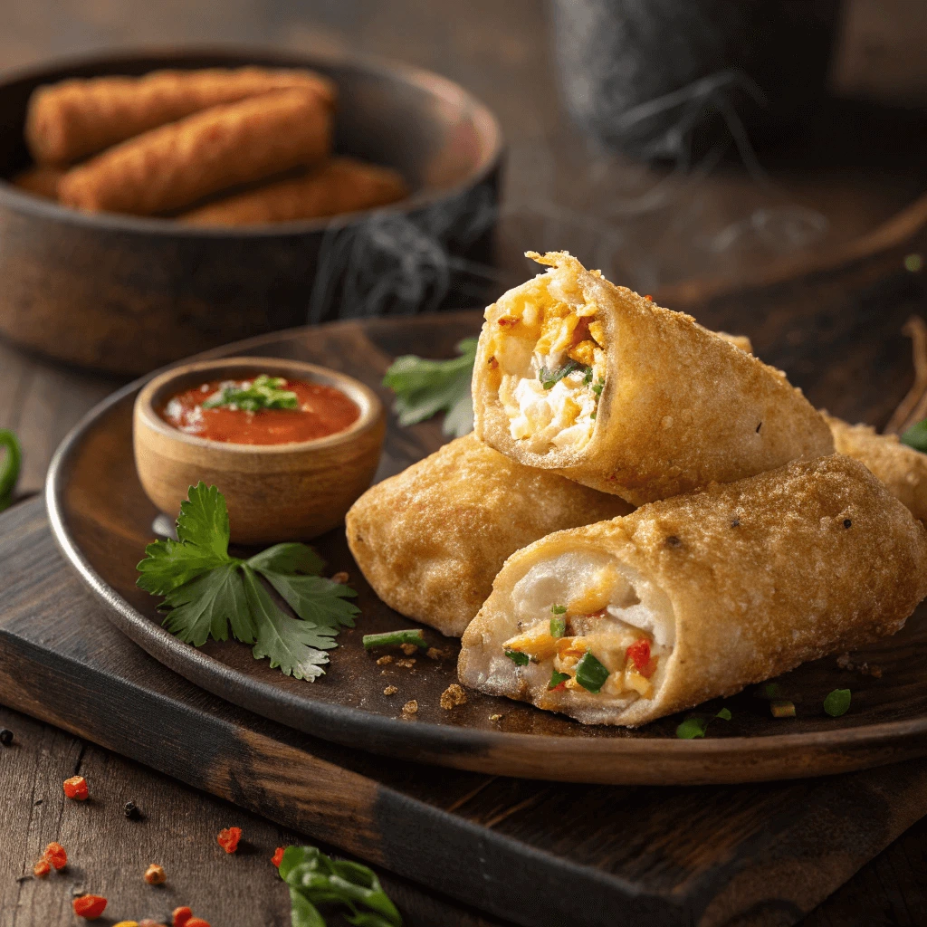 Delicious egg rolls with spicy jalapenos and goat cheese filling