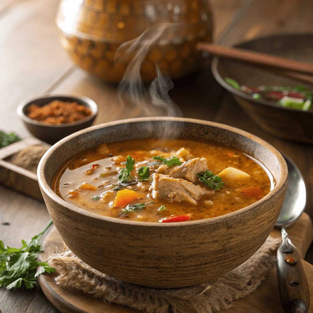Traditional cooking method for simmering soup at Soup Village