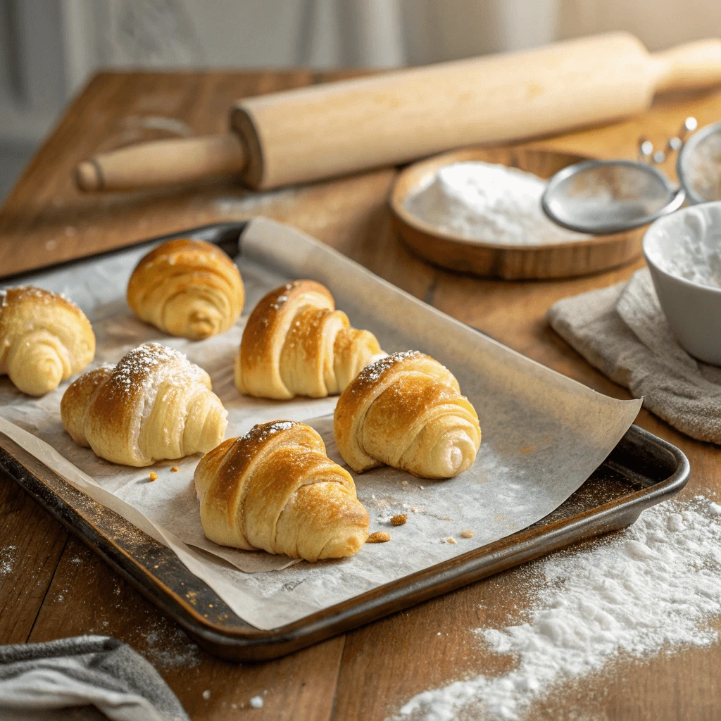 Close-up of mini croissants with a flaky texture