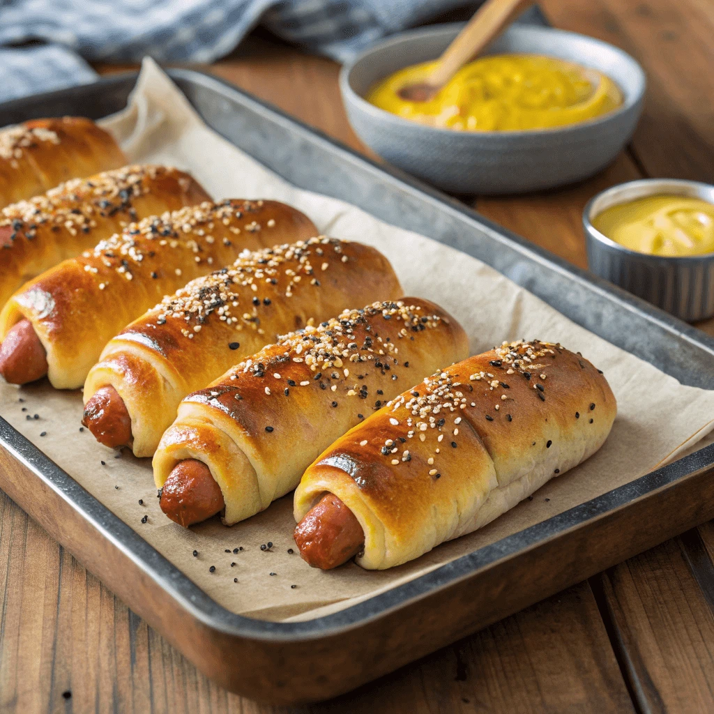 Baked homemade bagel dogs recipe fresh out of the oven