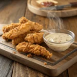 Freshly cooked chicken fingers served with Copycat Raisin Cane's Sauce