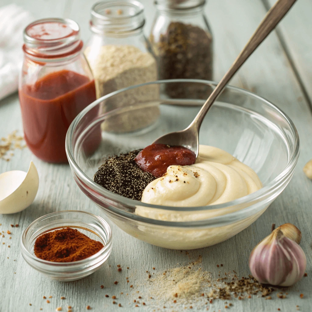 Mixing bowl with freshly made Raisin Cane’s sauce and whisk
