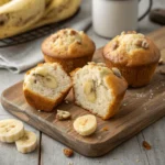 Sourdough banana muffins sliced open to show moist interior.