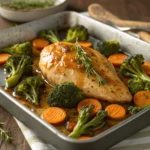 One-pan honey mustard chicken breast with broccoli and carrots